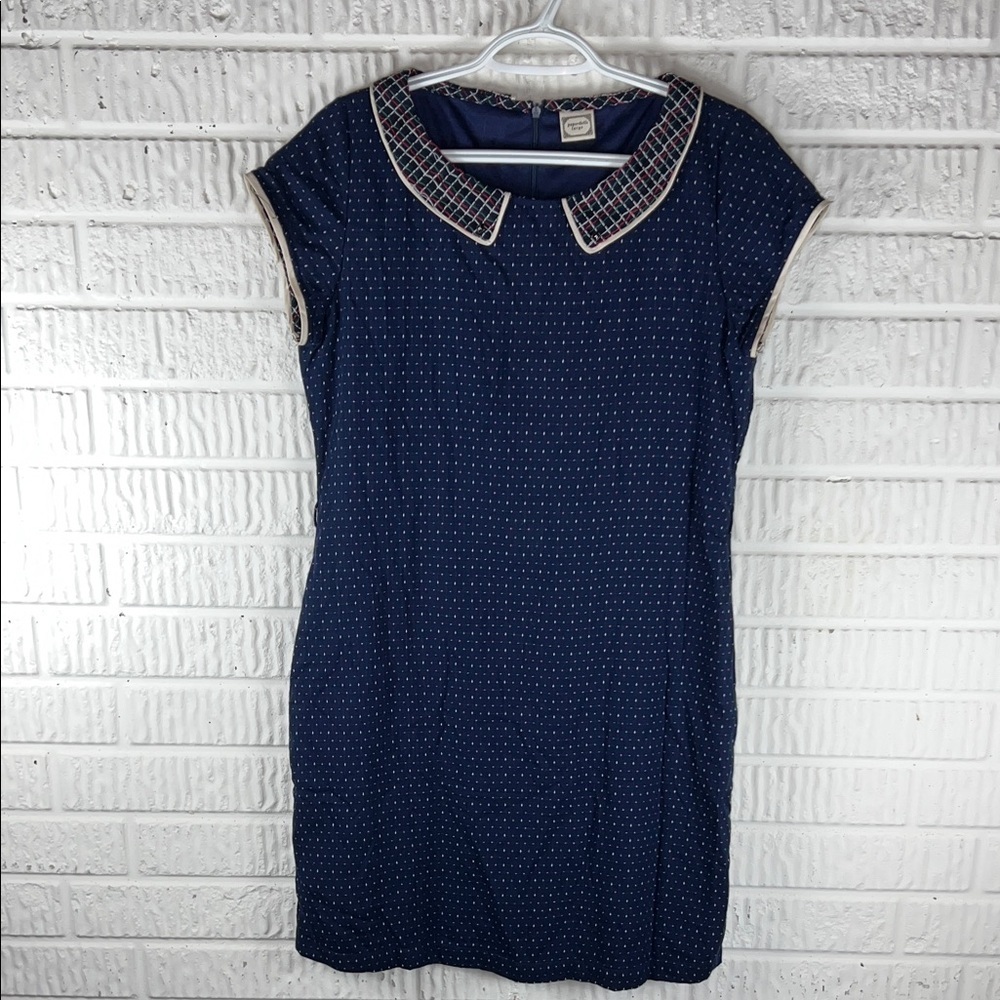 Paperdolls Navy Polka Dot Cap-Sleeve Dress with Contrast Peter Pan Collar